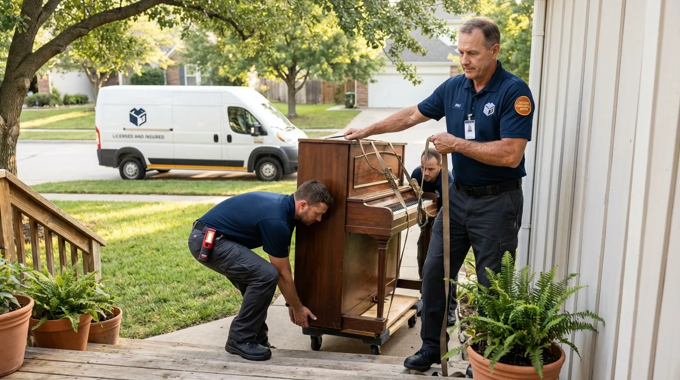 Licensed piano movers securing grand piano in South Shore, KY