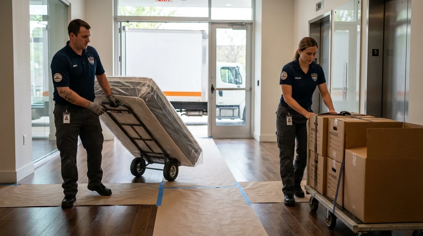 Professional apartment movers loading elevator in South Shore, KY