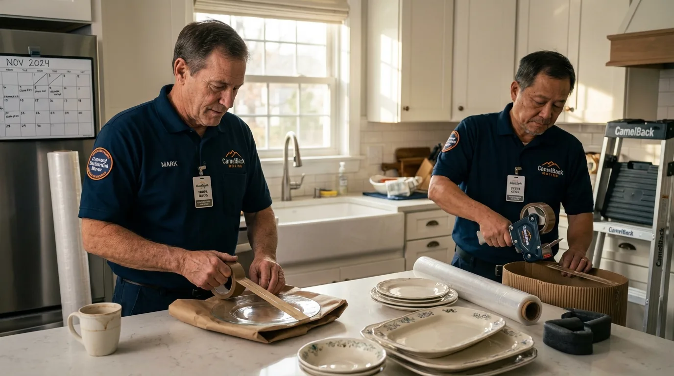 Professional crew packing kitchen dishware in South Shore, KY
